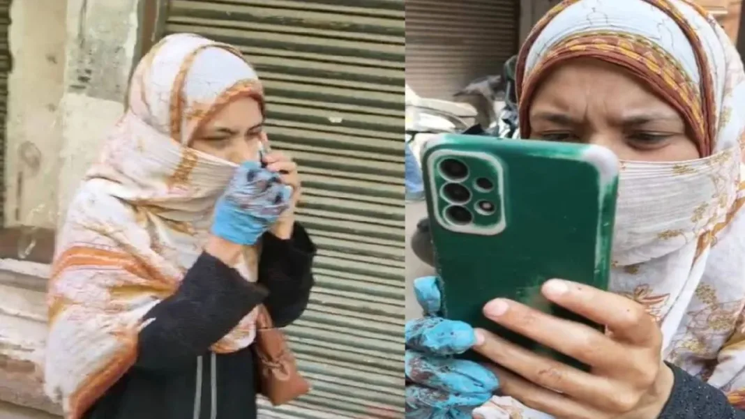 woman meat throwing in front of temple. jpg